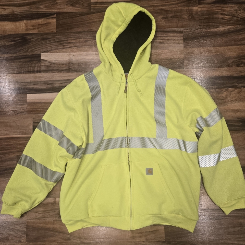 Carhartt Hi-Vis Lime Green Reflective Hooded Zip Jacket